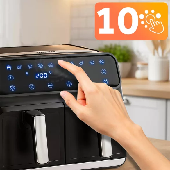Air Fryer forrólevegős sütő, Berdsen BD-653, 8 l, ezüst/fekete, olaj nélküli sütés, hőszigetelést biztosító ház, rozsdamentes tálca, 1700 W