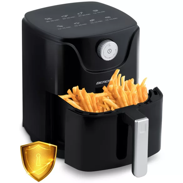 Air Fryer forrólevegős sütő, Berdsen BD-654, 2,5 l, ezüst/fekete, olaj nélküli sütés, 8 programos, hőszigetelést biztosító ház, 1000 W