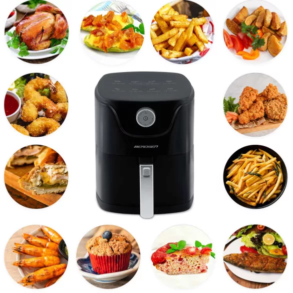 Air Fryer forrólevegős sütő, Berdsen BD-654, 2,5 l, ezüst/fekete, olaj nélküli sütés, 8 programos, hőszigetelést biztosító ház, 1000 W