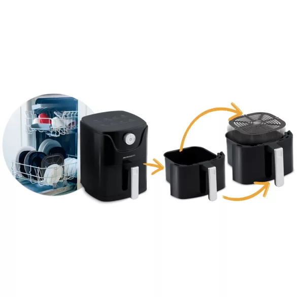Air Fryer forrólevegős sütő, Berdsen BD-654, 2,5 l, ezüst/fekete, olaj nélküli sütés, 8 programos, hőszigetelést biztosító ház, 1000 W