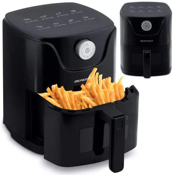 Air Fryer forrólevegős sütő, Berdsen BD-654, 2,5 l, fekete, olaj nélküli sütés, 8 programos, hőszigetelést biztosító ház, 1000 W