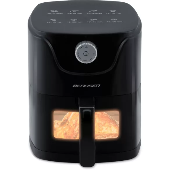 Air Fryer forrólevegős sütő, Berdsen BD-654, 2,5 l, fekete, olaj nélküli sütés, 8 programos, hőszigetelést biztosító ház, 1000 W