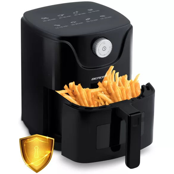 Air Fryer forrólevegős sütő, Berdsen BD-654, 2,5 l, fekete, olaj nélküli sütés, 8 programos, hőszigetelést biztosító ház, 1000 W