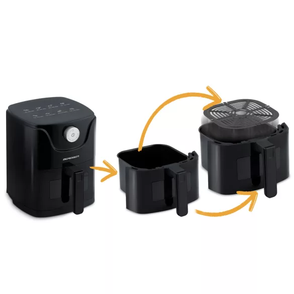 Air Fryer forrólevegős sütő, Berdsen BD-654, 2,5 l, fekete, olaj nélküli sütés, 8 programos, hőszigetelést biztosító ház, 1000 W