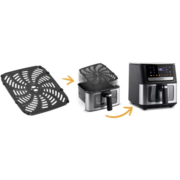 Rácsos tálca Berdsen BD-655 és BD-662 típusú Air Fryer forrólevegős sütőhöz, rozsdamentes, tapadásmentes, 24 x 22,5 cm
