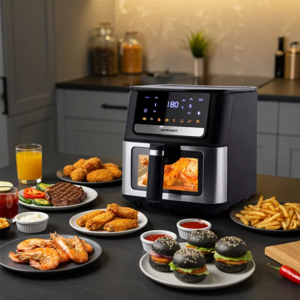 Rácsos tálca Berdsen BD-655 és BD-662 típusú Air Fryer forrólevegős sütőhöz, rozsdamentes, tapadásmentes, 24 x 22,5 cm