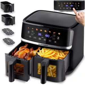 Air Fryer forrólevegős sütő, Berdsen BD-657, 10,2 liter, fekete, olaj nélküli sütés, érintőkijelzős, 8 program, 2 kosár, LED világítás, 1700 W