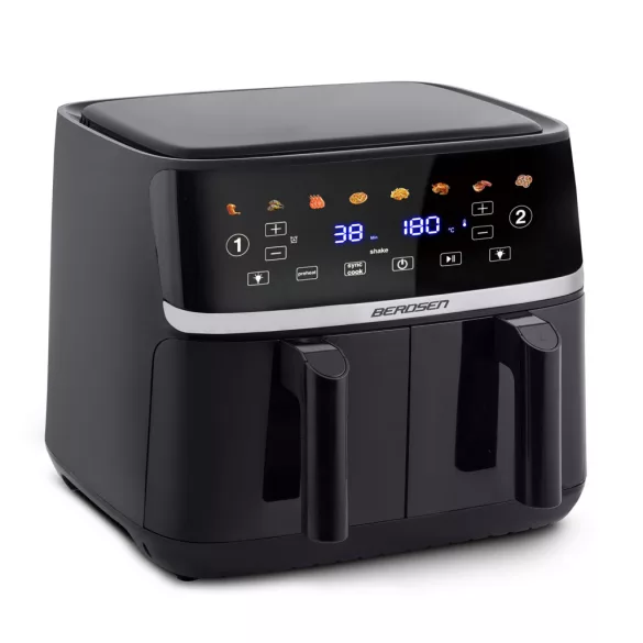 Air Fryer forrólevegős sütő, Berdsen BD-657, 10,2 liter, fekete, olaj nélküli sütés, érintőkijelzős, 8 program, 2 kosár, LED világítás, 1700 W