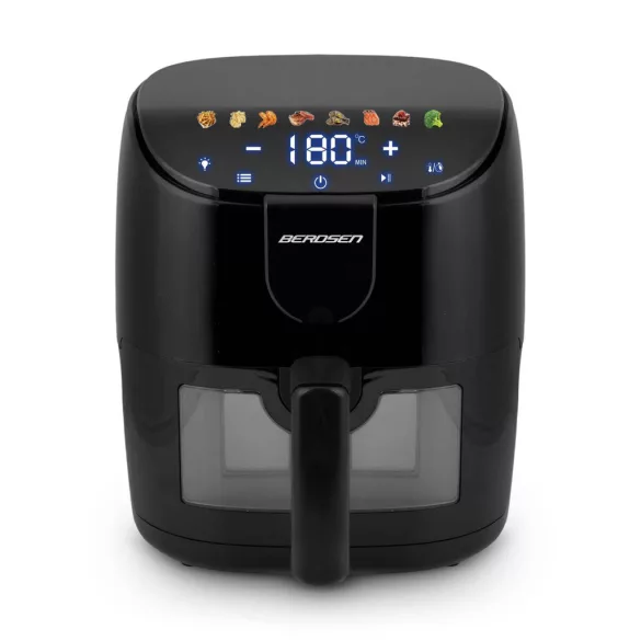 Air Fryer forrólevegős sütő, Berdsen BD-658, 4 l, fekete, olaj nélküli sütés, érintőkijelzős, 8 programos, ablakos kosár, LED világítás, 1500 W