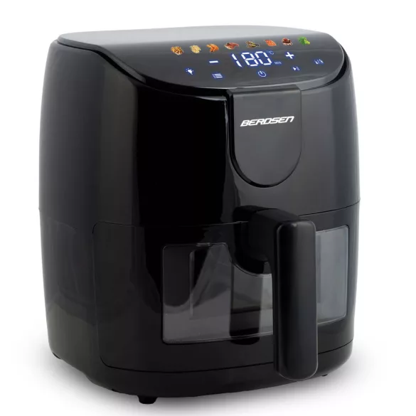 Air Fryer forrólevegős sütő, Berdsen BD-658, 4 l, fekete, olaj nélküli sütés, érintőkijelzős, 8 programos, ablakos kosár, LED világítás, 1500 W