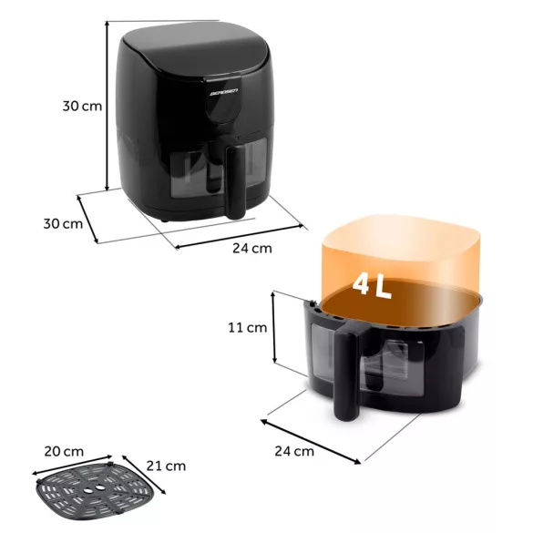 Air Fryer forrólevegős sütő, Berdsen BD-658, 4 l, fekete, olaj nélküli sütés, érintőkijelzős, 8 programos, ablakos kosár, LED világítás, 1500 W