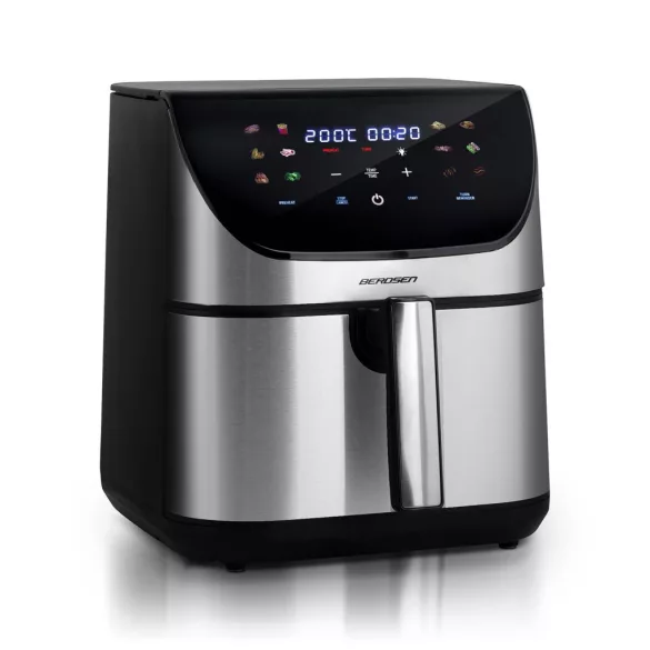 Air Fryer forrólevegős sütő, Berdsen BD-659, 8 l, ezüst/fekete, olaj nélküli sütés, érintőkijelzős, 12 programos, emlékeztető ételfordításra, 1700 W