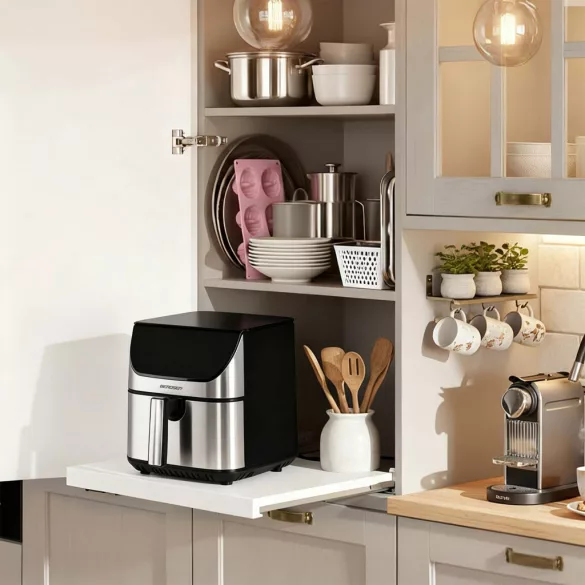 Air Fryer forrólevegős sütő, Berdsen BD-659, 8 l, ezüst/fekete, olaj nélküli sütés, érintőkijelzős, 12 programos, emlékeztető ételfordításra, 1700 W