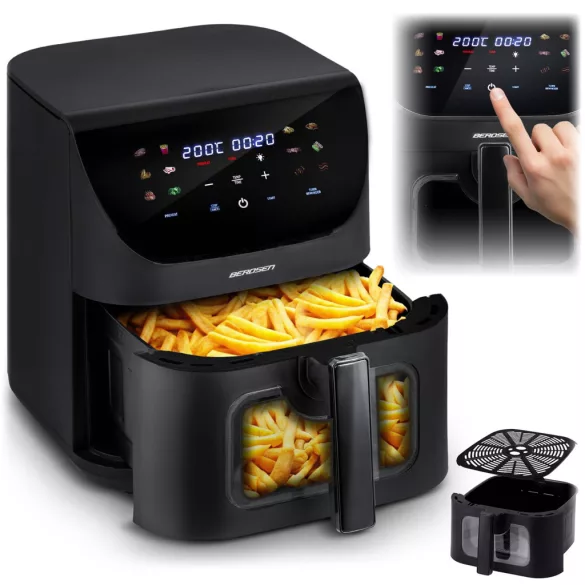 Air Fryer forrólevegős sütő, Berdsen BD-660, 8 l, fekete, olaj nélküli sütés, érintőkijelzős, 12 programos, ablakos kosár, LED világítás, 1700 W