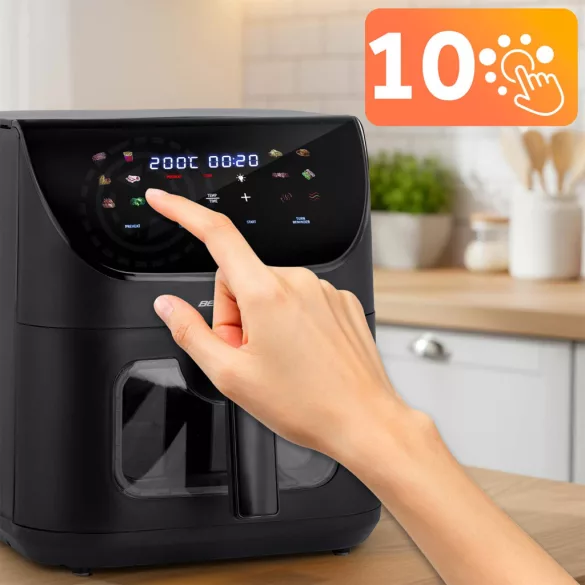 Air Fryer forrólevegős sütő, Berdsen BD-660, 8 l, fekete, olaj nélküli sütés, érintőkijelzős, 12 programos, ablakos kosár, LED világítás, 1700 W