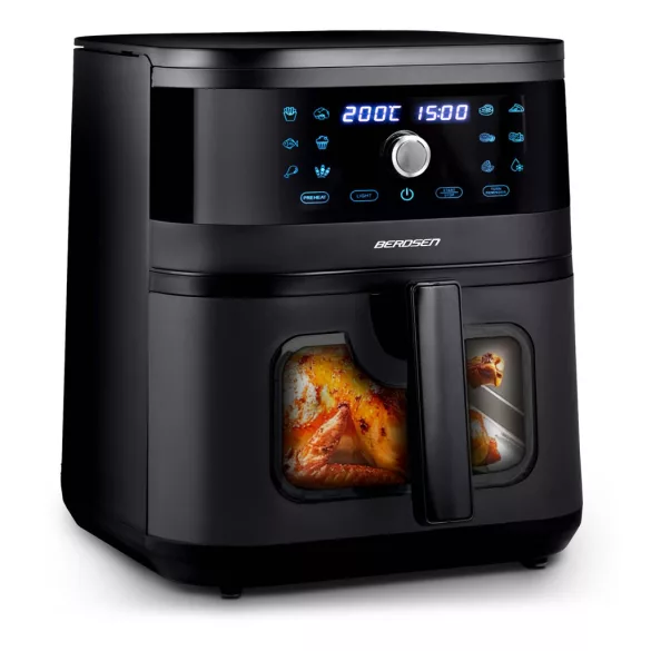 Air Fryer forrólevegős sütő, Berdsen BD-661, 8 l, fekete, olaj nélküli sütés, érintőkijelzős, 12 programos, ablakos kosár, LED világítás, 1700 W