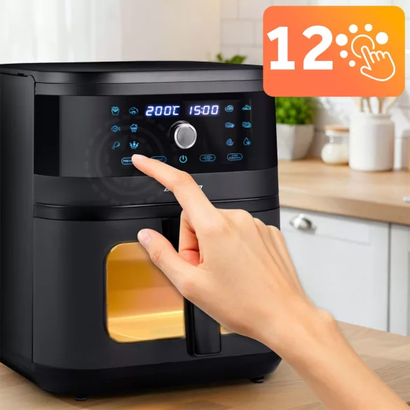 Air Fryer forrólevegős sütő, Berdsen BD-661, 8 l, fekete, olaj nélküli sütés, érintőkijelzős, 12 programos, ablakos kosár, LED világítás, 1700 W