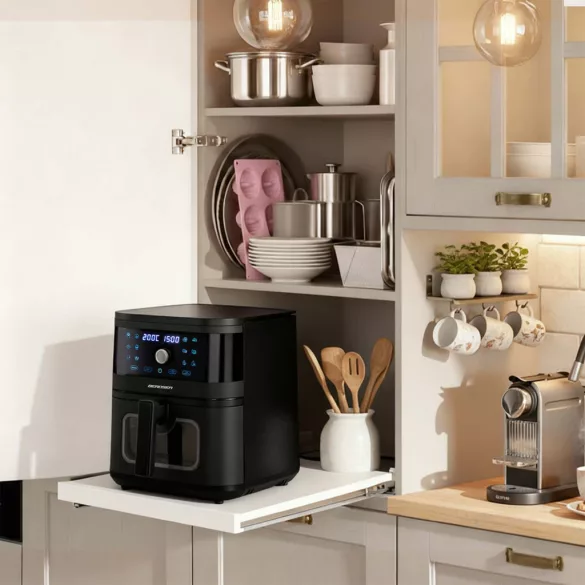 Air Fryer forrólevegős sütő, Berdsen BD-661, 8 l, fekete, olaj nélküli sütés, érintőkijelzős, 12 programos, ablakos kosár, LED világítás, 1700 W
