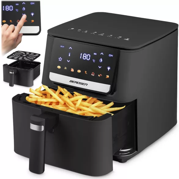 Air Fryer forrólevegős sütő, Berdsen BD-662, 6,5 l, fekete, olaj nélküli sütés, érintőkijelzős, 8 programos, túlmelegedés elleni védelem, 1700 W