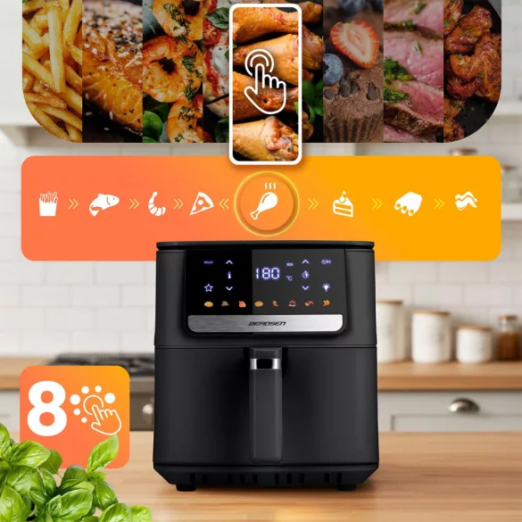 Air Fryer forrólevegős sütő, Berdsen BD-662, 6,5 l, fekete, olaj nélküli sütés, érintőkijelzős, 8 programos, túlmelegedés elleni védelem, 1700 W