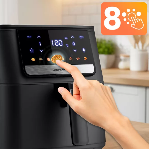 Air Fryer forrólevegős sütő, Berdsen BD-662, 6,5 l, fekete, olaj nélküli sütés, érintőkijelzős, 8 programos, túlmelegedés elleni védelem, 1700 W