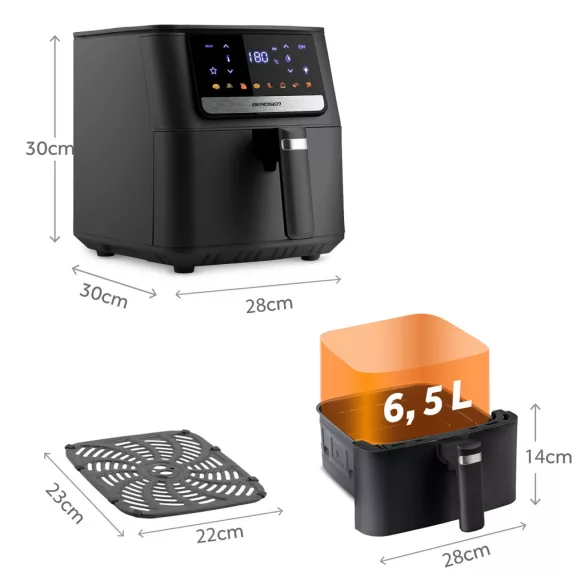 Air Fryer forrólevegős sütő, Berdsen BD-662, 6,5 l, fekete, olaj nélküli sütés, érintőkijelzős, 8 programos, túlmelegedés elleni védelem, 1700 W