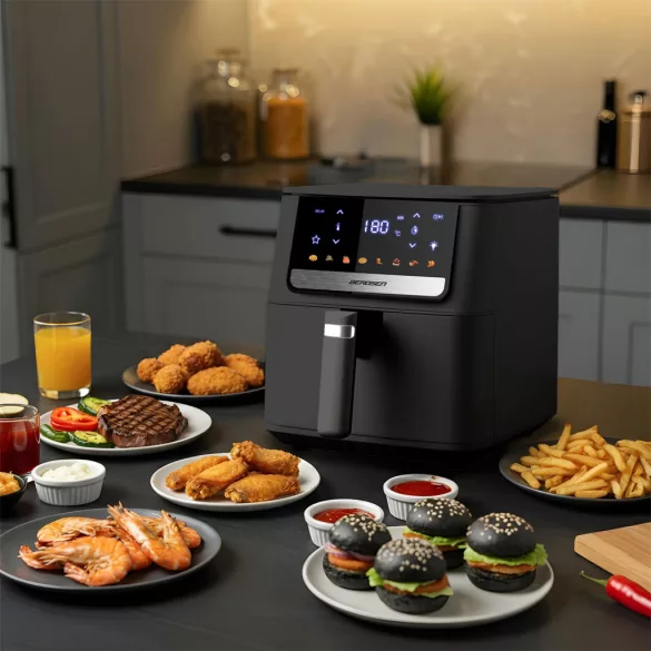 Air Fryer forrólevegős sütő, Berdsen BD-662, 6,5 l, fekete, olaj nélküli sütés, érintőkijelzős, 8 programos, túlmelegedés elleni védelem, 1700 W