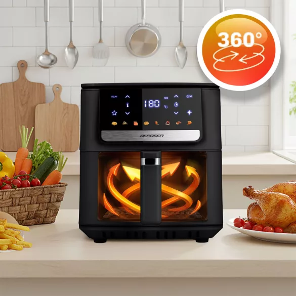 Air Fryer forrólevegős sütő, Berdsen BD-662, 6,5 l, fekete, olaj nélküli sütés, érintőkijelzős, 8 programos, túlmelegedés elleni védelem, 1700 W