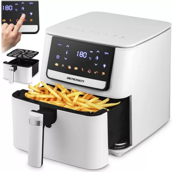 Air Fryer forrólevegős sütő, Berdsen BD-662, 6,5 l, fehér, olaj nélküli sütés, érintőkijelzős, 8 programos, túlmelegedés elleni védelem, 1700 W