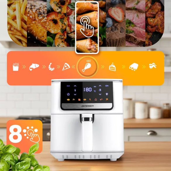 Air Fryer forrólevegős sütő, Berdsen BD-662, 6,5 l, fehér, olaj nélküli sütés, érintőkijelzős, 8 programos, túlmelegedés elleni védelem, 1700 W