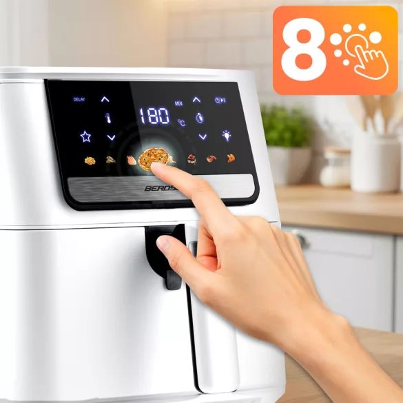 Air Fryer forrólevegős sütő, Berdsen BD-662, 6,5 l, fehér, olaj nélküli sütés, érintőkijelzős, 8 programos, túlmelegedés elleni védelem, 1700 W