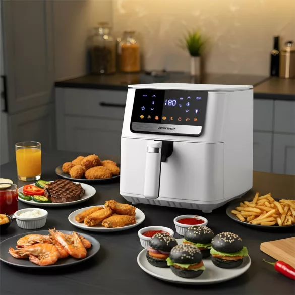 Air Fryer forrólevegős sütő, Berdsen BD-662, 6,5 l, fehér, olaj nélküli sütés, érintőkijelzős, 8 programos, túlmelegedés elleni védelem, 1700 W