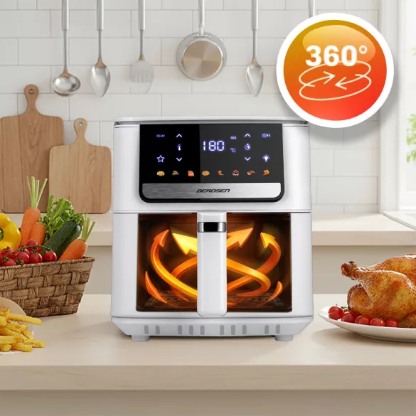 Air Fryer forrólevegős sütő, Berdsen BD-662, 6,5 l, fehér, olaj nélküli sütés, érintőkijelzős, 8 programos, túlmelegedés elleni védelem, 1700 W