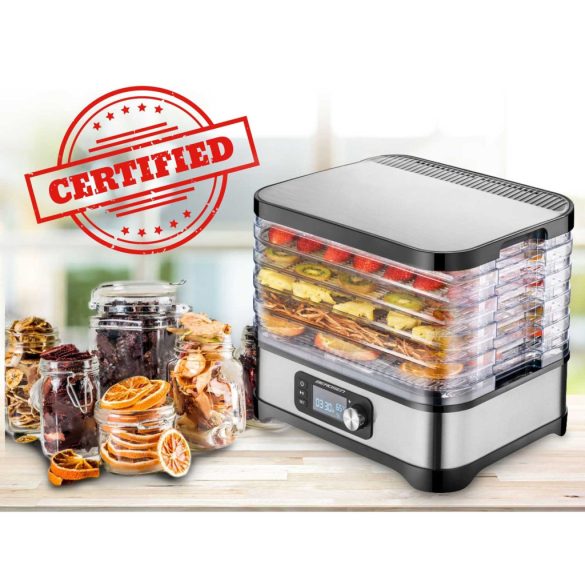 Konyhai aszaló, Berdsen BD-690, ezüst, elektromos, 400 W, 10 l, 5 szárítótálca, állítható hőmérséklet 35–70 °C, időzítő 1–24 óra, túlmelegedés elleni védelem