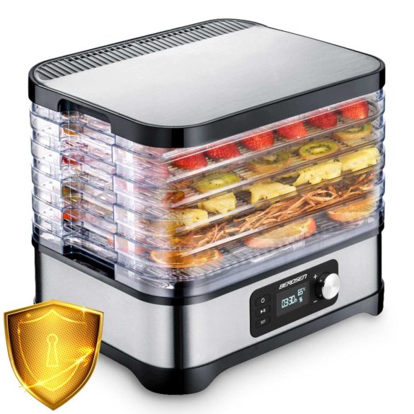 Konyhai aszaló, Berdsen BD-690, ezüst, elektromos, 400 W, 10 l, 5 szárítótálca, állítható hőmérséklet 35–70 °C, időzítő 1–24 óra, túlmelegedés elleni védelem