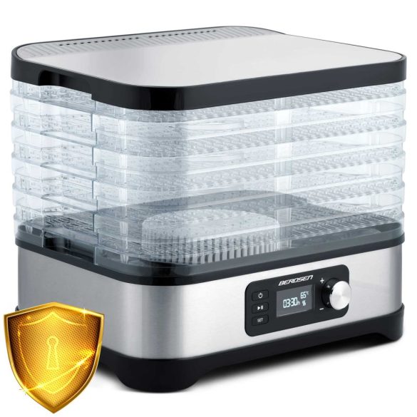 Konyhai aszaló, Berdsen BD-690, ezüst, elektromos, 400 W, 10 l, 5 szárítótálca, állítható hőmérséklet 35–70 °C, időzítő 1–24 óra, túlmelegedés elleni védelem