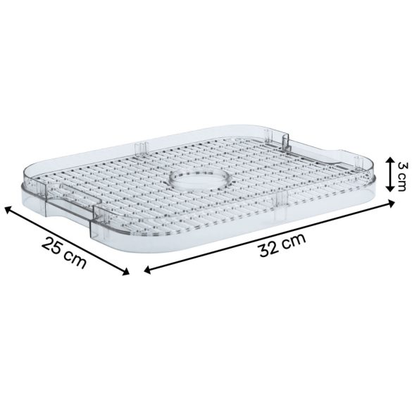Konyhai aszaló tálca, Berdsen BD-690 elektromos konyhai aszalóhoz, 32 x 25 cm, BPA-mentes műanyag, 1 db, könnyen tisztítható, nem tapadós felület