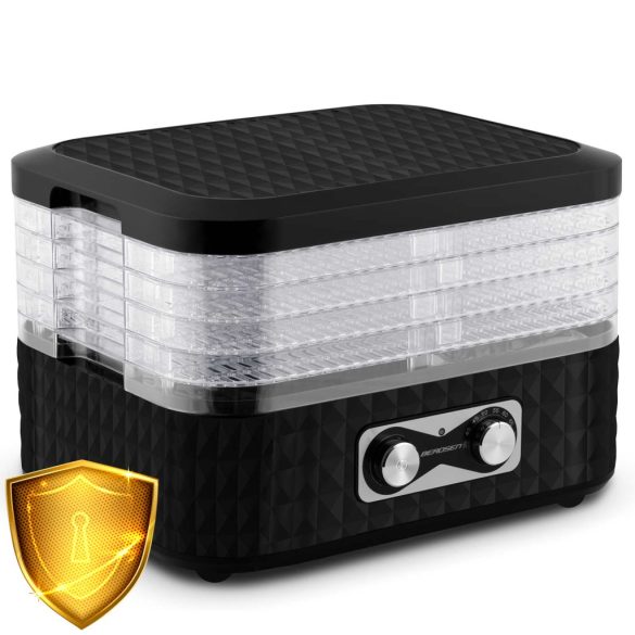 Konyhai aszaló, Berdsen BD-692, fekete, elektromos, 400 W, 10 l, 5 szárítótálca, állítható hőmérséklet 35–70 °C, időzítő 1–24 óra, túlmelegedés elleni védelem