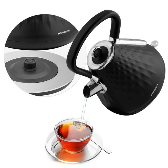 Vízforraló, Berdsen BD-700, 1700 ml, fekete, 1850-2200 W, fém ház, szárazonforrás elleni védelem, 360°-os talp, világító kapcsoló, kivehető vízkőszűrő