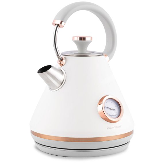 Vízforraló, Berdsen BD-701, 1700 ml, fehér, 1850-2200 W, fém ház, szárazonforrás elleni védelem, 360°-os talp, világító kapcsoló, kivehető vízkőszűrő, hőmérővel