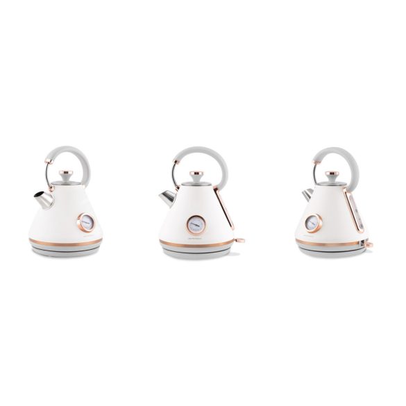 Vízforraló, Berdsen BD-701, 1700 ml, fehér, 1850-2200 W, fém ház, szárazonforrás elleni védelem, 360°-os talp, világító kapcsoló, kivehető vízkőszűrő, hőmérővel