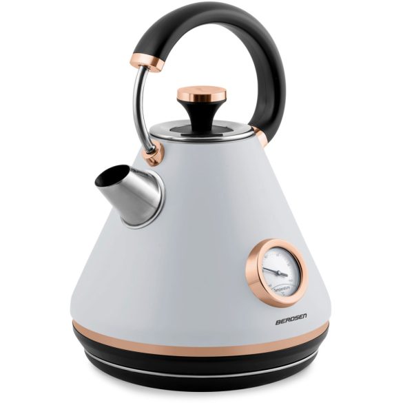 Vízforraló, Berdsen BD-701, 1700 ml, szürke, 1850-2200 W, fém ház, szárazonforrás elleni védelem, 360°-os talp, világító kapcsoló, kivehető vízkőszűrő, hőmérővel