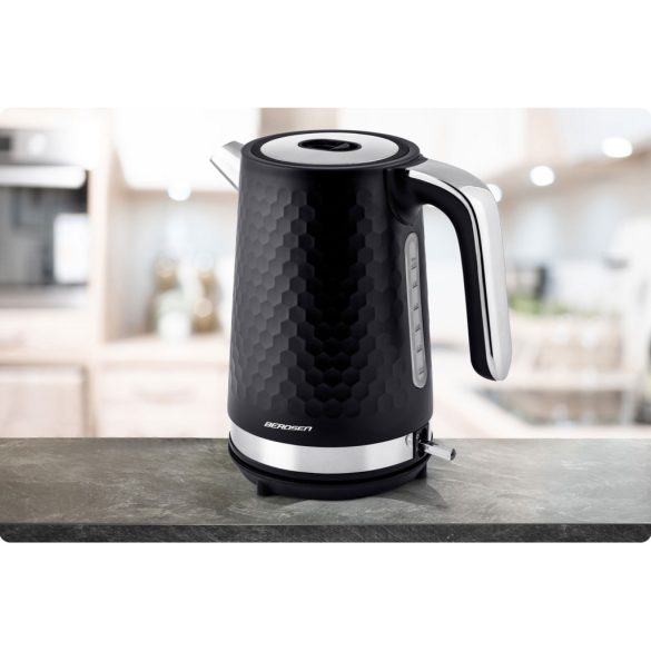 Vízforraló, Berdsen BD-705, 1700 ml, fekete-ezüst, 1850-2200 W, fém ház, szárazonforrás elleni védelem, 360°-os talp, világító kapcsoló, kivehető vízkőszűrő