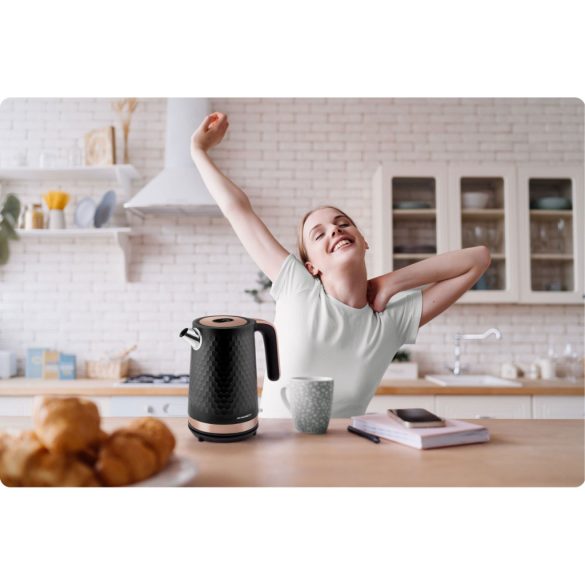 Vízforraló, Berdsen BD-705, 1700 ml, fekete-réz, 1850-2200 W, fém ház, szárazonforrás elleni védelem, 360°-os talp, világító kapcsoló, kivehető vízkőszűrő