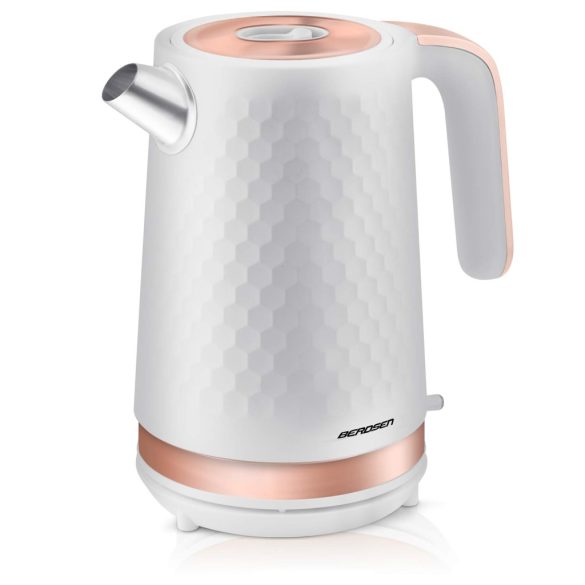 Vízforraló, Berdsen BD-705, 1700 ml, fehér-réz, 1850-2200 W, fém ház, szárazonforrás elleni védelem, 360°-os talp, világító kapcsoló, kivehető vízkőszűrő