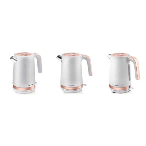 Vízforraló, Berdsen BD-705, 1700 ml, fehér-réz, 1850-2200 W, fém ház, szárazonforrás elleni védelem, 360°-os talp, világító kapcsoló, kivehető vízkőszűrő