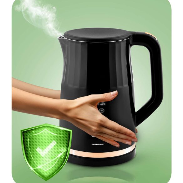 Vízforraló, Berdsen BD-706, 1700 ml, fekete, 1850-2200 W, fém ház, érintőpaneles hőfokbeállítás, melegen tartás 2 óráig, 360°-os talp, hőmérővel