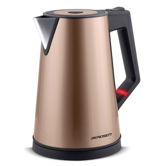 Vízforraló, Berdsen BD-708, 1700 ml, réz, 1850-2200 W, duplafalú, szárazonforrás elleni védelem, nem melegedő burkolat, melegen tartás 2 óráig, 360°-os talp