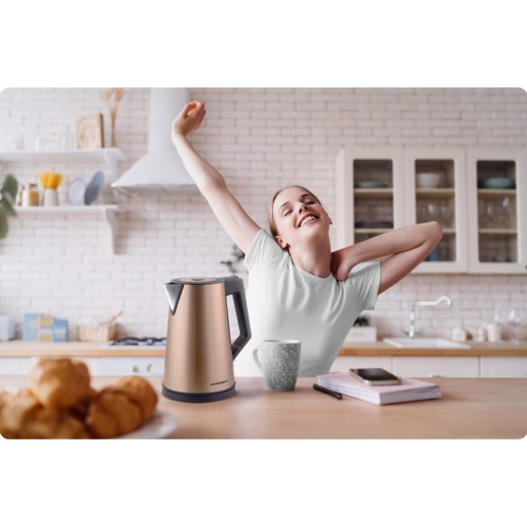 Vízforraló, Berdsen BD-708, 1700 ml, réz, 1850-2200 W, duplafalú, szárazonforrás elleni védelem, nem melegedő burkolat, melegen tartás 2 óráig, 360°-os talp