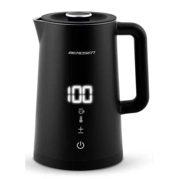 Vízforraló, Berdsen BD-709, 1700 ml, fekete, 1850-2200 W, duplafalú, érintőpaneles hőfokbeállítás, nem melegedő fogantyú, melegen tartás 2 óráig, 360°-os talp, hőmérővel
